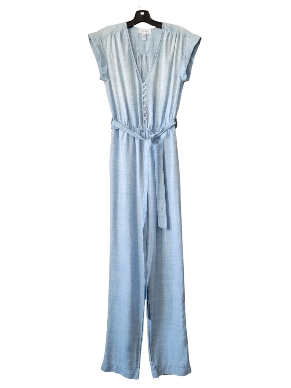 Bella Dahl Chambray Button-Front Jumpsuit with Tie Waist Light Blue XS